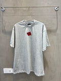 Balenciaga logo T-shirt, light gray crewneck with small red chest label