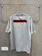 Balenciaga T-shirt, light gray crewneck with large black-and-red BALENCIAGA print