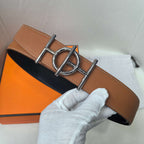 Leather belt tan/brown with silver buckle and stitched keeper tab