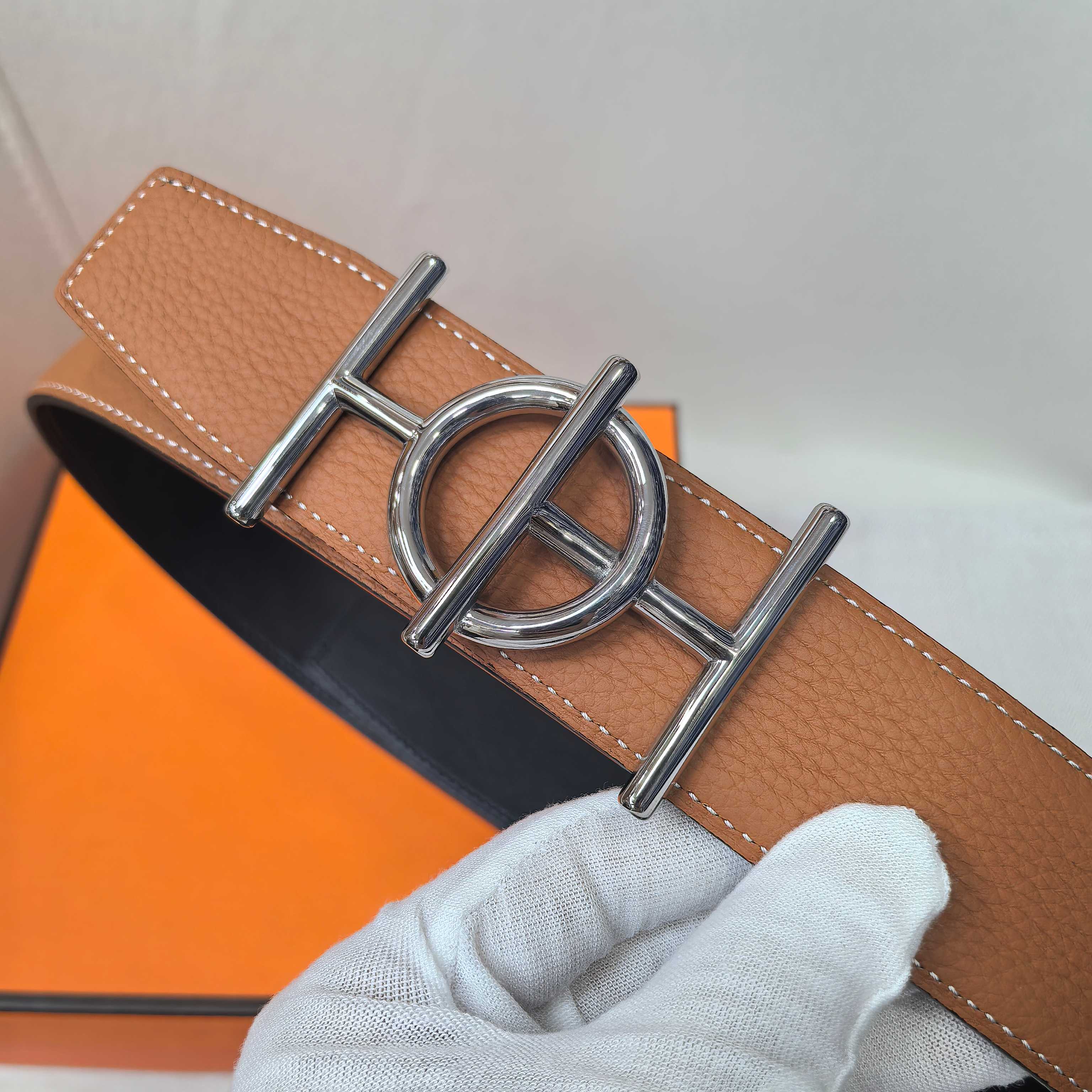 Leather belt tan/brown leather with silver buckle and rectangular keeper tab