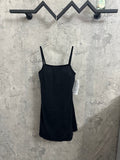Black spaghetti-strap dress with straight hem