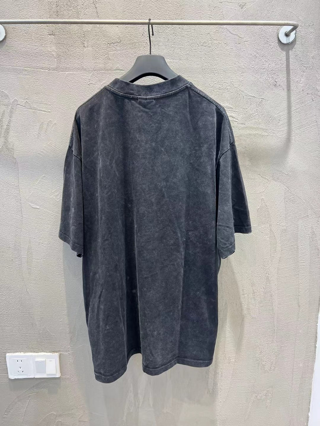 Charcoal T-shirt back view with crew neckline and short sleeves
