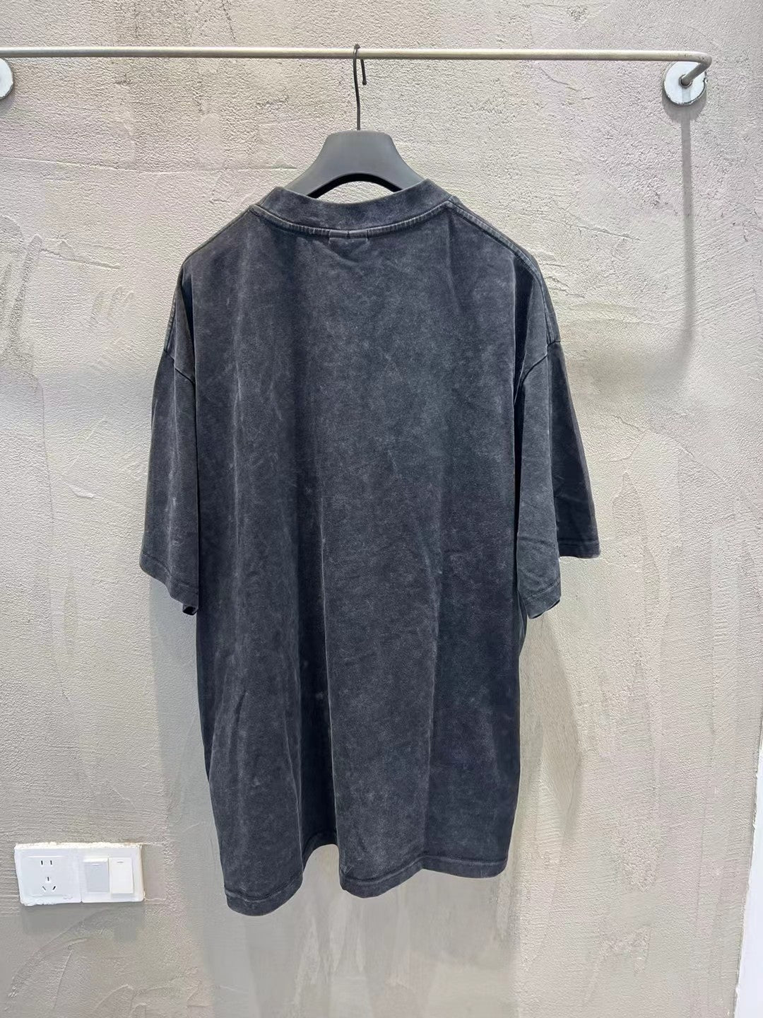 Charcoal T-shirt back view with crew neckline and short sleeves