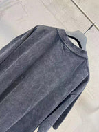 Charcoal T-shirt top view showing crew neck and short sleeves