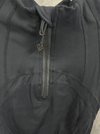 Ralph Lauren hooded outerwear in dark color, front zip detail with metal zipper pull