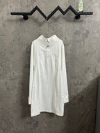 White long-sleeve shirt dress with short button placket at neckline