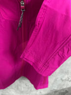 Ralph Lauren clothing: fuchsia jacket sleeve and front zipper close-up