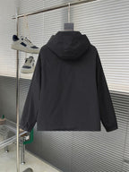 Moncler hooded jacket, black, back view with full-length zipper