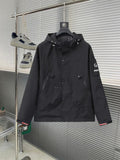 Prada long hooded jacket, dark, zip front with buttons, front pockets