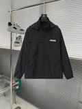 Black PRADA hooded long jacket with full zip and front logo