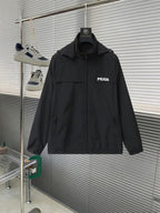 Black PRADA hooded long jacket with full zip and front logo
