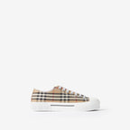 Burberry sneakers with beige plaid canvas upper and white rubber sole