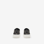 Rear view Burberry check sneakers with black heel tab and white sole