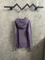 Purple zip-up hoodie, back view with hood and kangaroo pocket