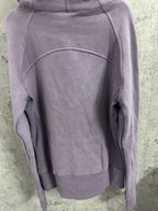Purple zip-up hoodie back with curved yoke seams