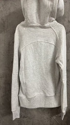 Heather gray zip-up hoodie with kangaroo pocket and drawstring hood
