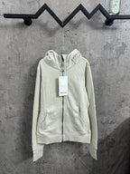 Light cream zip-front hoodie with hood and kangaroo pocket