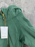 Green zip hoodie with hood and draped front seams