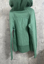 Green hooded zip jacket with back yoke and kangaroo pocket