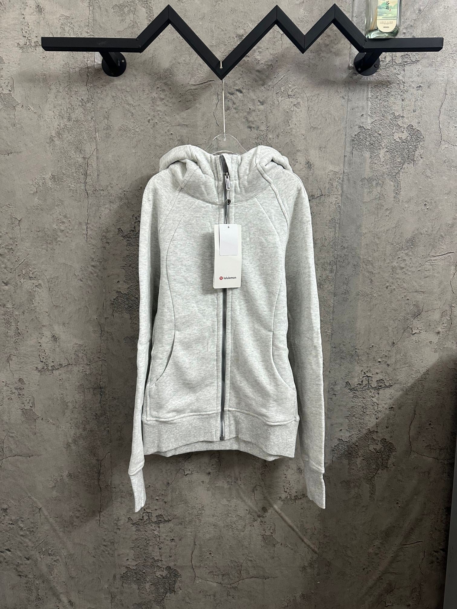 Ralph Lauren zip hoodie with hood, light gray, full zipper, drawstrings, hanging tag