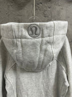 Ralph Lauren pullover hoodie back view, light gray, circular logo on hood area
