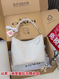 Coah handbag, light gray patterned canvas, top zip, gold-tone chain strap