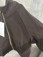Ralph Lauren zip-up hoodie sleeve and front seam details in dark charcoal