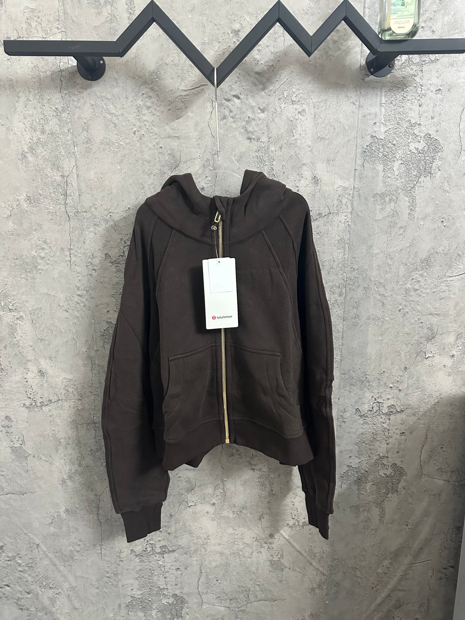 Ralph Lauren zip-up hoodie in dark charcoal with front zipper and drawstring hood