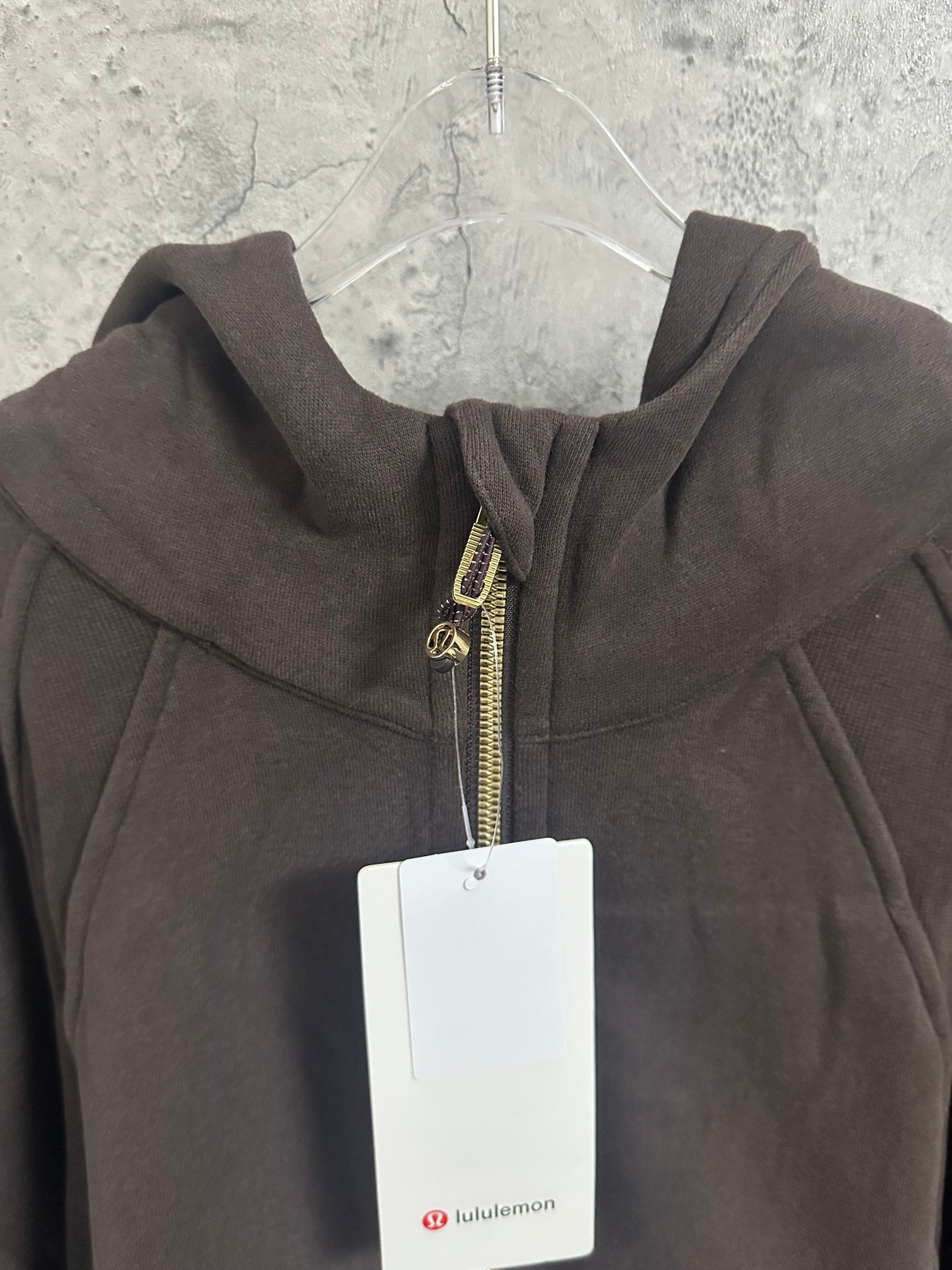 Ralph Lauren hooded zip sweatshirt close-up with gold zipper trim and drawstring