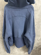 Ralph Lauren blue zip-up hoodie back view with hood and kangaroo pockets