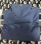 Ralph Lauren blue zip-up hoodie folded, hood with small gold emblem