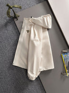 Off-white hooded long jacket with relaxed fit and zip front