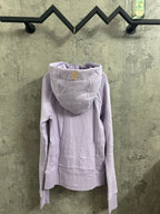 Light purple hooded zip-up jacket with front zipper and kangaroo pocket