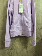 Light purple zip-up hoodie with kangaroo pocket and front zipper