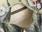 Louis Vuitton monogram shoulder bag with open interior, dark green canvas and gold zipper