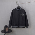 Louis Vuitton black bomber jacket with ribbed striped collar and cuffs