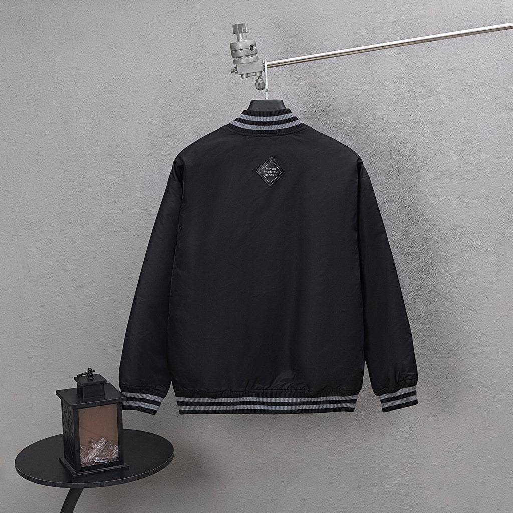 Louis Vuitton black bomber jacket back with small diamond logo patch