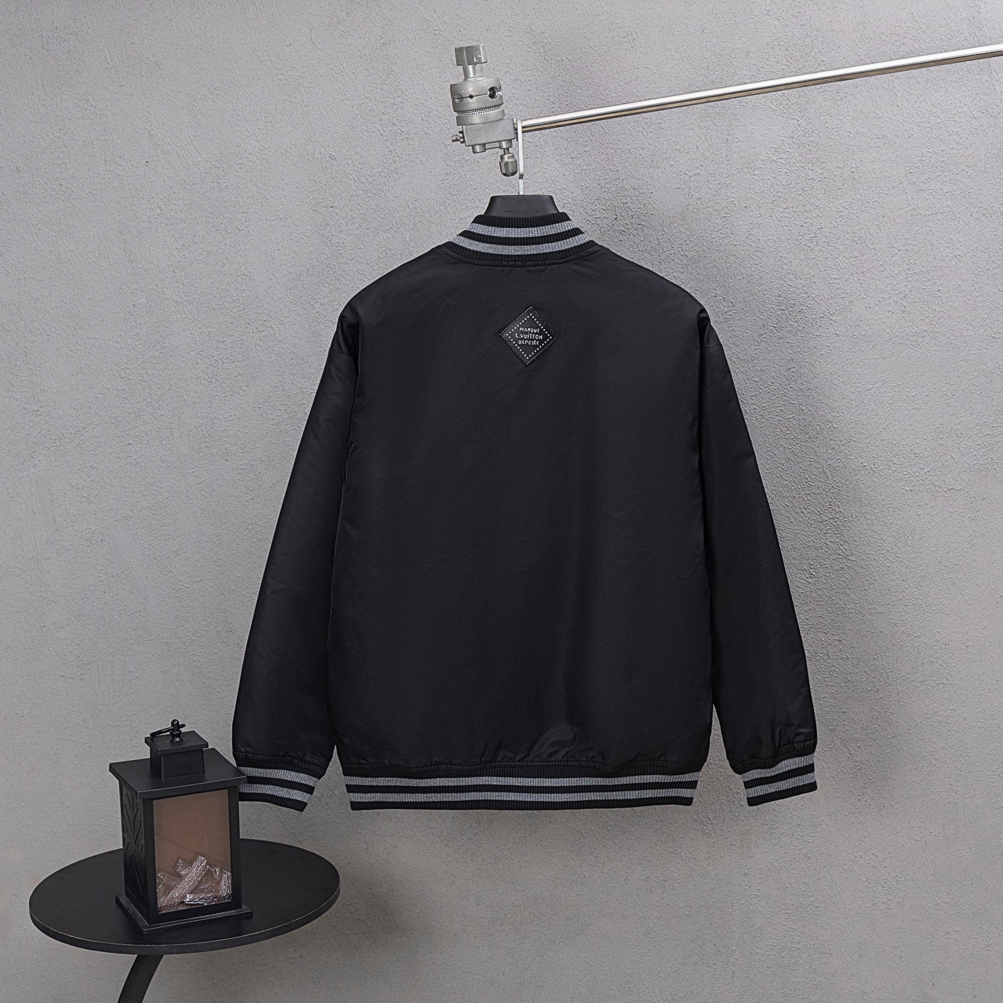 Louis Vuitton black bomber jacket back with small diamond logo patch