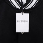 Givenchy clothing label on black knit button placket with white striped collar