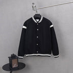 Givenchy button-up jacket, black with white striped ribbed collar and cuffs