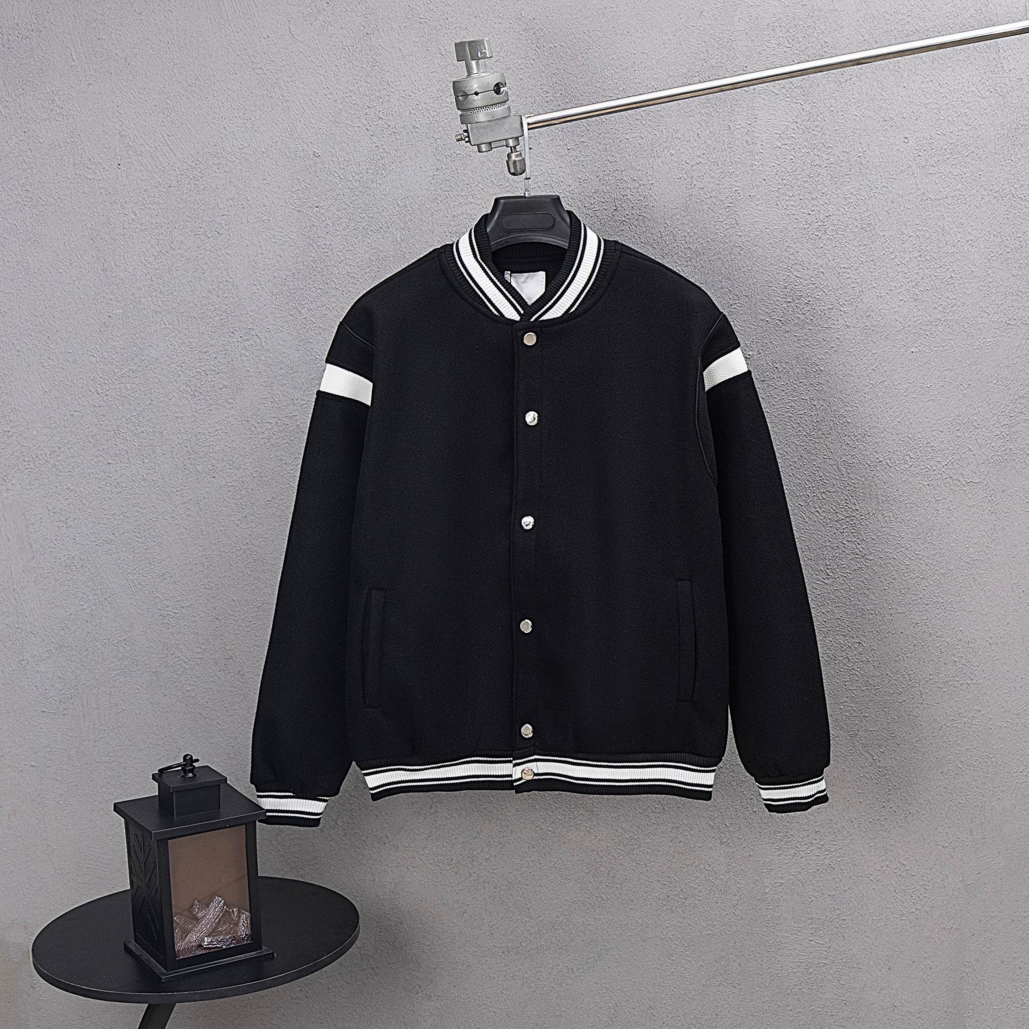 Givenchy button-up jacket, black with white striped ribbed collar and cuffs