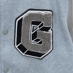 Givenchy varsity jacket front badge patch with C-like letter, black outline applique