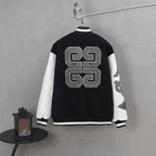 Givenchy back of button-up jacket in black with large 69 graphic and white sleeves
