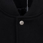 Long jacket neckline with ribbed collar and metal snap button