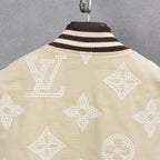 Louis Vuitton jacket back, cream monogram pattern with ribbed striped collar