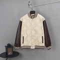 Louis Vuitton long jacket, cream canvas with brown leather sleeves and striped collar