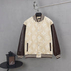 Louis Vuitton long jacket, cream canvas with brown leather sleeves and striped collar