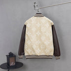 Louis Vuitton long jacket, cream canvas with brown leather sleeves and striped hem bands