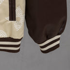 Louis Vuitton jacket hem, brown leather lower sleeves with ribbed striped cuffs