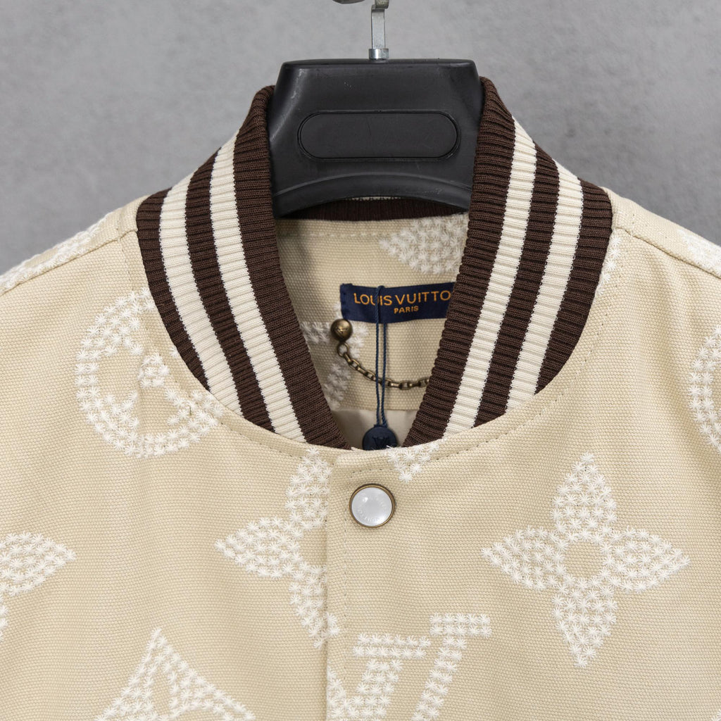 Louis Vuitton jacket collar, cream monogram knit with striped band and snap button